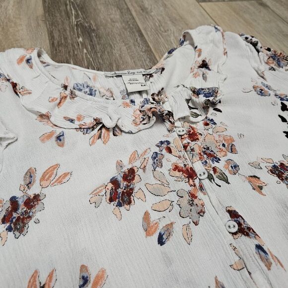 American Rag Floral Ruffle Button Up Peasant Relaxed Fit Top Women's Medium Boho - Picture 5 of 9